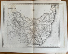 ANTIQUE COUNTY MAP OF SUFFOLK C1831 SAMUEL LEWIS ENG J&C WALKER/CREIGTON UNCOLOU