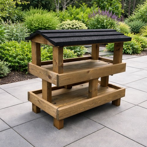 Wooden ground bird feeder with - wooden,