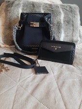Gorgeous River Island Black Weave Bucket Bag And Purse Buckle Close BNWOT!