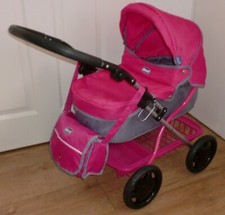CHICCO Cerise & Grey Dolls Pram/Bag & Shopping Tray