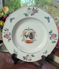 Antique Hand-Painted Armorial Porcelain Plate – Vintage Collectible Display Deco