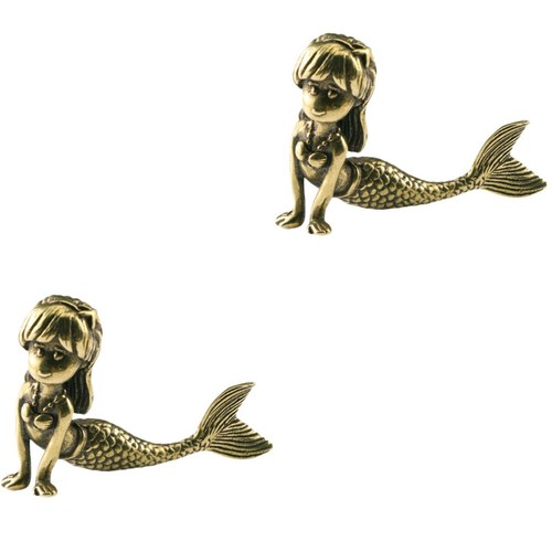 2pcs mermaid sculpture - , brass