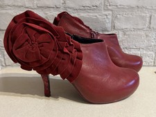Poetic Licence Stunning Shoe Boot  Red 3/36. Heel Height 4 “ 10 Cms. Side Rose