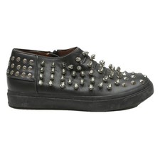 DAMNEO Mens Spiked Black Leather Low Top Trainers UK 9 Studded Fashion Footwear