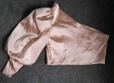 RIVER ISLAND ONE SHOULDER, PALE ROSE PINK SATIN CROP TOP, SIZE 16