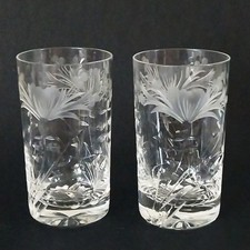LOVELY PAIR ROYAL BRIERLEY LEAD CRYSTAL HONYSUCKLE PATTERN TUMBLERS 4 3/4"