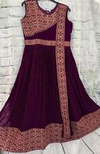Anarkali Salwar Kameez Attached Gown Partywear Purple Copper Embroidered XXL 44