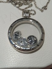 Genuine Pandora Large Floating Locket Pendant, 75cm Chain And 3 Petite Charms