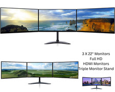 Triple Monitor Screen bundle HDMI Monito 3X22" Full HD IPS With Brand New Stand