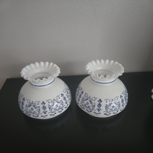Pair vintage white blue scroll - pair,