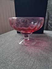 Weighty Pink, Spirally Ribbed Pedestal Bowl. 12cm By 16cm. 834g. Great Condition