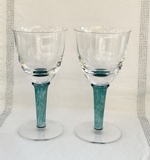 2 Vintage Wine Glasses (150ml) Green Patterned Stems VGC