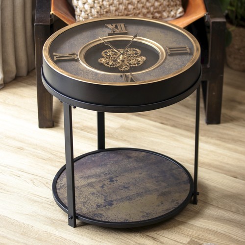 Black gold moving gears clock - black,
