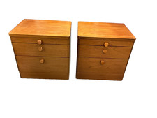 Pair of Stag Cantata Teak 2-Drawer Bedside Cabinets with Pull-out Butler's Tray.
