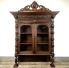 Fabulous Antique 19th Century Carved Oak Bookcase Victorian Lions