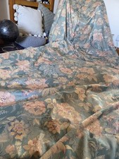 Scottish Vintage Brocade Fabric Duck Egg Blue Curtains Flora Gold RRP £439 Pair 