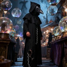 Plague Doctor Mask and Cloak Halloween Party Costumes for Men 3 in 1 Scary Masks