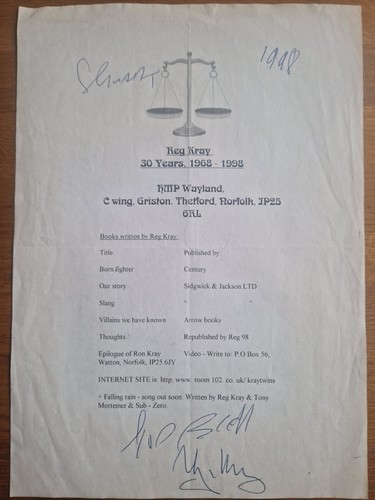 Reggie kray signed - kray,