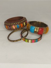 Set Of 4 Colourful Wood Brass