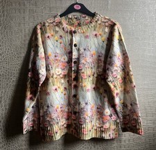 Floral Cardigan Meadow Multicolour Designers Zara Look Knit Shirt L 14 16 New