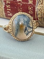 9ct Gold & Moss Agate Cabochon Ring* Size N, 3.5g,  Birmingham 1973, Stunning