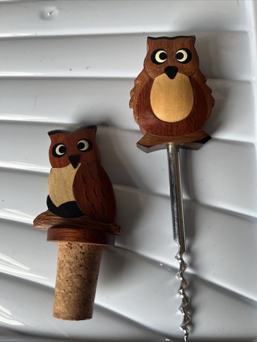 Vintage wooden owl corkscrew - vintage,