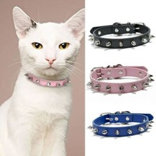 Cat Dog Collar Leather Spiked