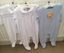 baby boy clothes 3 sleepsuit Baby Grow velour/cotton  6 - 9 months bundle new