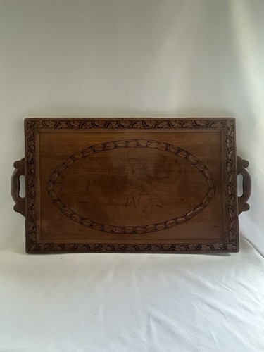 Vintage carved wooden tray - vintage,
