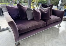 Large purple 4 Seater velvet scatter back sofa with glitter