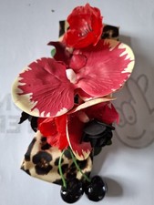 hair flower Vintage style Rockabilly 40s 50s leopard black cherrries red orchid