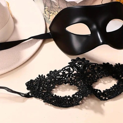 2pcs black lace masquerade - black,