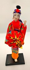 Japanese Vintage Silk Kimono Costum Geisha Doll Figurine 34cm /Textile Face