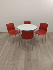 SET - Vitra Circular Table, White, 800mm w/ 4 x Vitra Dining Chairs, Red / Ch...