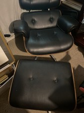 Eames Style Lounge Chair & Ottoman - Black Leather and Walnut