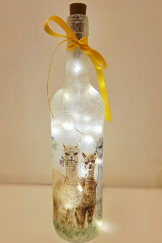 Alpaca bottle lamp decoupage - bottle,