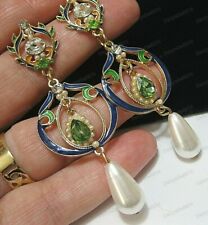 Vintage Style Edwardian Revival Peridot Green Glass Crystal Statement EARRINGS