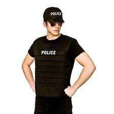 Adult POLICE OFFICER VEST + HAT Black Deluxe Padded FBI Cop Fancy Dress Costume