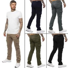 Enzo Mens Cargo Trousers Combat Jeans Cotton Stretch Slim Fit Chino Work Pants