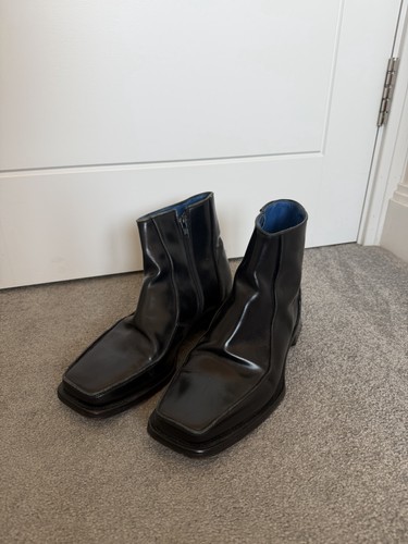Men black leather boots - black,