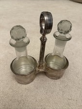 Vintage Silver Plated & Cut Glass Sauce Bottle with Toppers Serving Tray