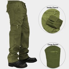 Mens Elasticated Thermal Fleece Cargo Combat Cotton Trousers Pants Bottoms M-3XL