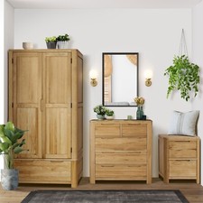 Oak Effect Bedroom Furniture Set 2 Door Wardrobe Bedside Table 5 Drawer Chest