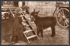 Postcard Girl and Donkey circus caravan gipsy fairground unlocated 1912 RP