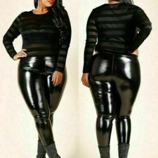  Plus Size Women Pvc Latex Vinyl Look Shiny Leggings UK Size 16-26