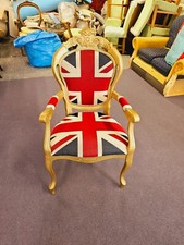 French Louis Rococo style Carver chair Gold Frame Union Jack Fabric Gold studs