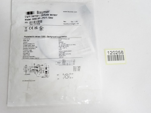 Baumer retro reflective sensor - retro-reflective,