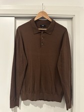 Reiss Men’s TRAFFORD Merino Wool Polo Shirt In Brown Size L RRP £98