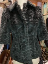 Black Faux Fur Fitted Short Jacket, Size M, suit 10-12, 3/4 sleeves JESIRE