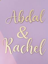 Personalised Two Name Wedding Sign Cake Topper Gold Mirror Acrylic Font D